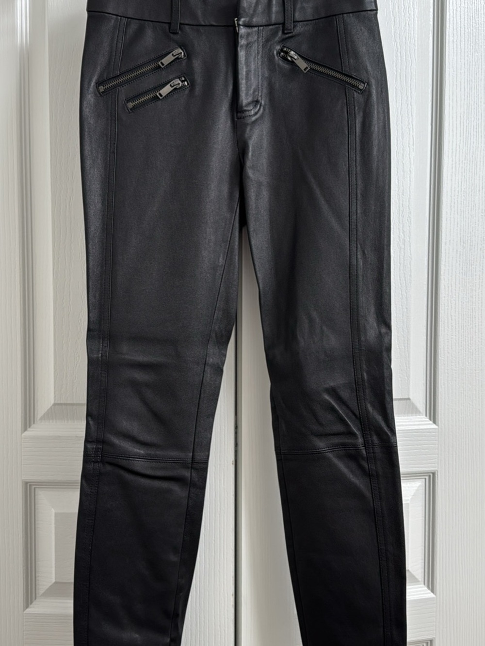 GAP Black Genuine Leather Skinny Pants with Zip Details